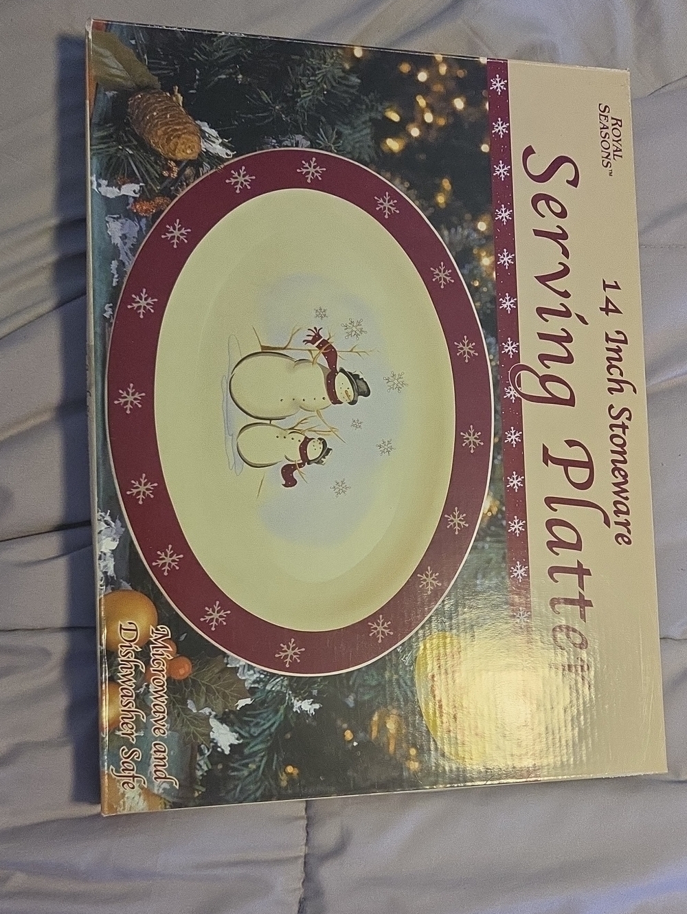 Festive Snowman Stoneware Serving Platter - Burgundy and Cream